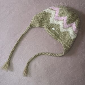 Burton Children's 100% Wool Tan Pink Cream Winter Hat With Braids OSFA